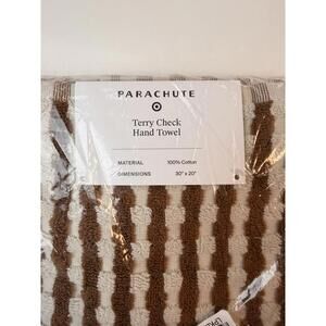 Parachute Terry Check Hand Towel Pecan Brown Cream 30x20 Cotton NWT